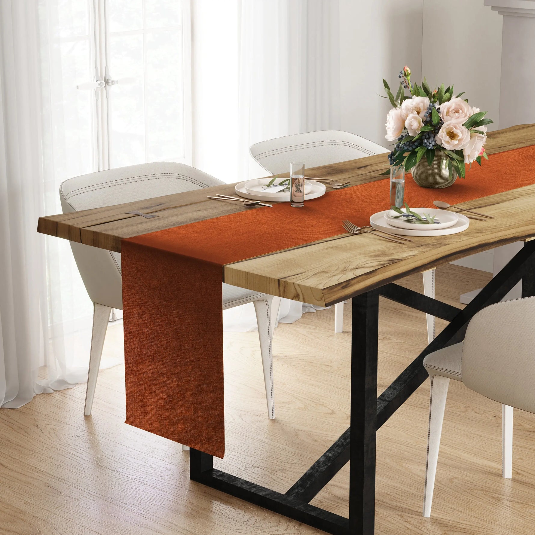 Table Runner Custom Made, Plain Fabric Rust, Orange, Yellow, Brown Festive Thanksgiving Table Decor