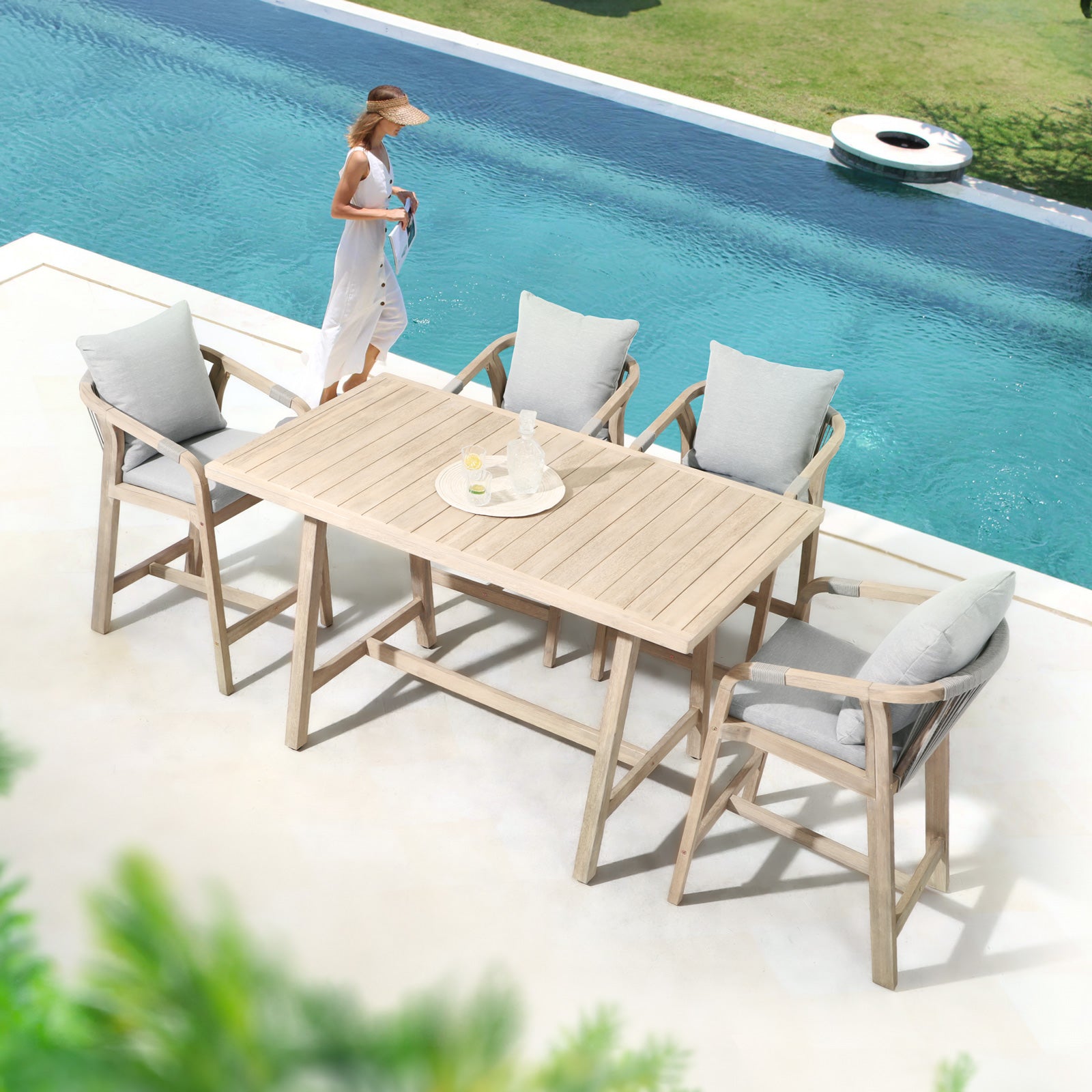 Thalea Wooden Outdoor Bar Table and Stools for 4 People