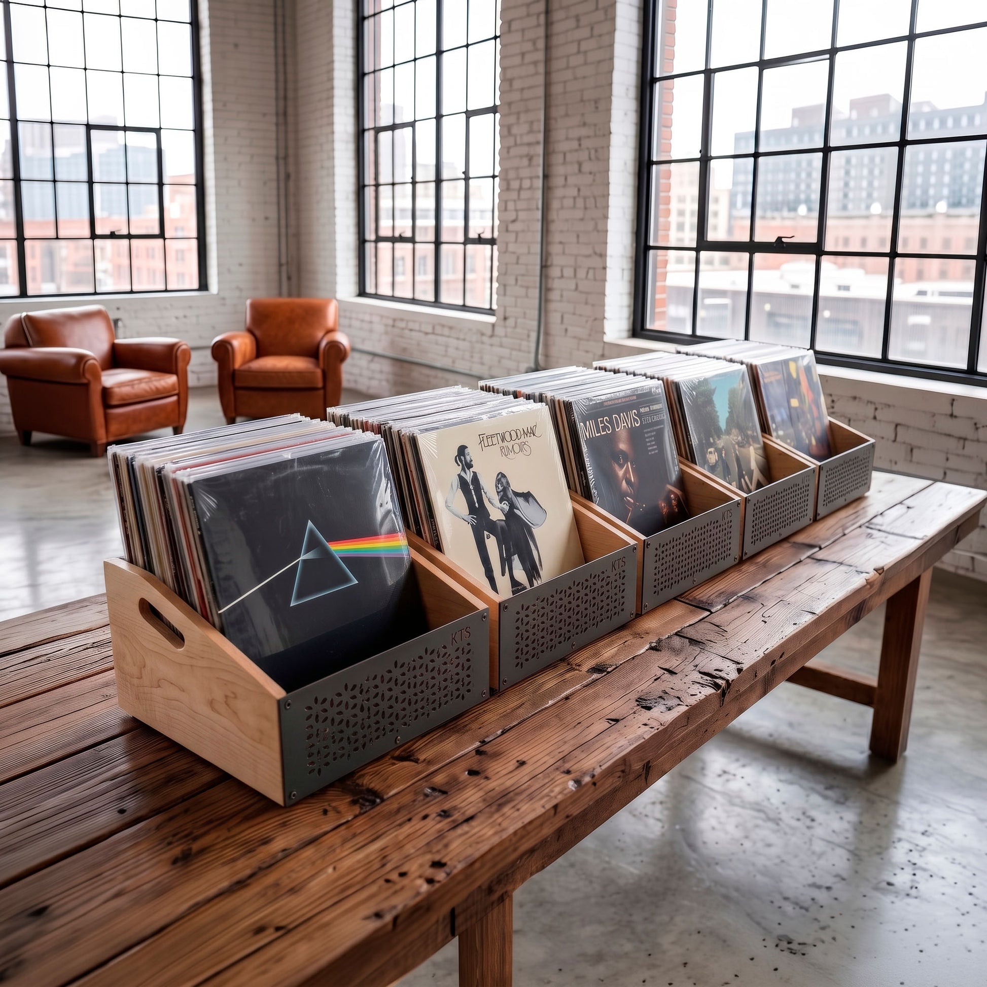 Vinyl Record Crate — Set of 4, Open-Top (240 LPs) Walnut