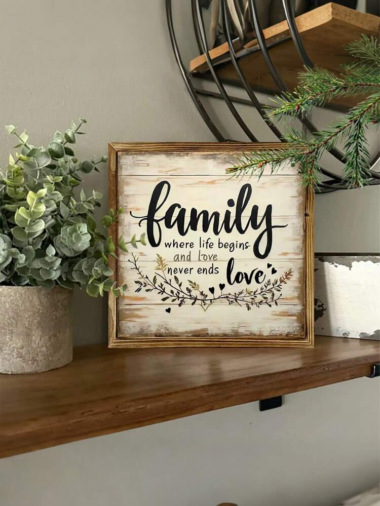 Warm Vintage Style Wooden Sign, 7.87 X 7.87 Inches, Rustic Home Wall Decor - Vintage Home Decoration, Printed With Inspirational Quotes, Self-Adhesive Wall Decor | SHEIN UK
