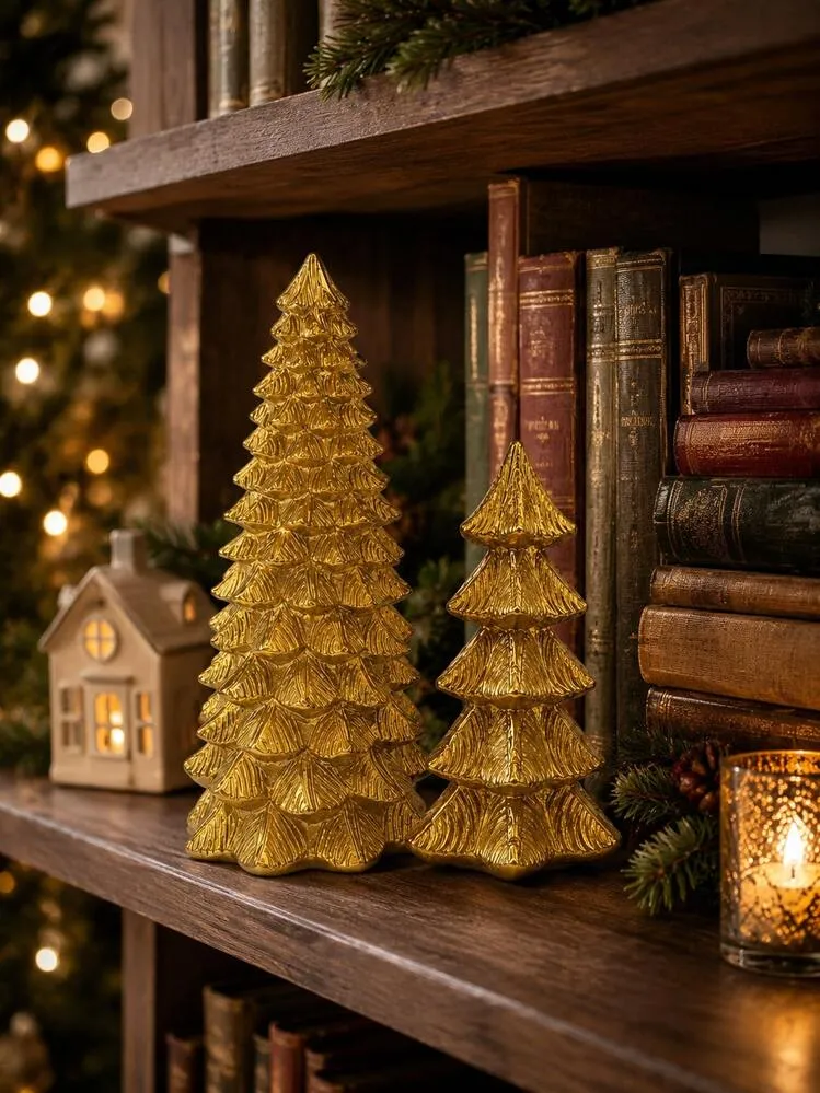 1 Set Of Gold Christmas Tree Figurines, 2026 New Christmas Decorations, Luxury  Christmas Tabletop Decor, Holiday Table Centerpiece, Fireplace Mantel Shelf  Entryway Living Room Decor, Xmas Gift for S