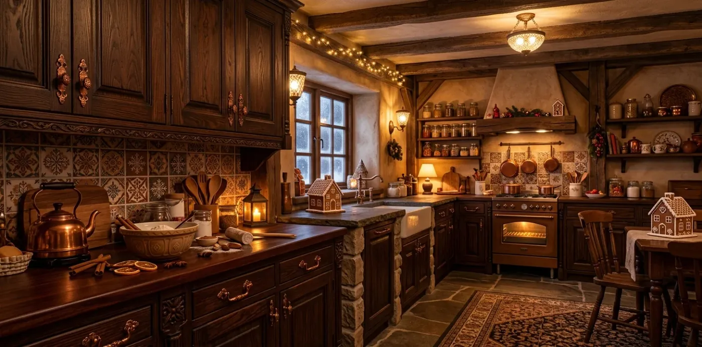 10 Moody Dark Wood Accents for a Cozy Gingerbread-Inspired Kitchen -  SpaceOfMuse