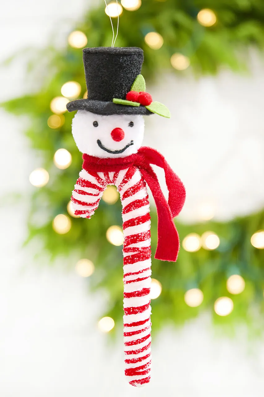 11” Snowman Ice Candy Cane Large Ornament