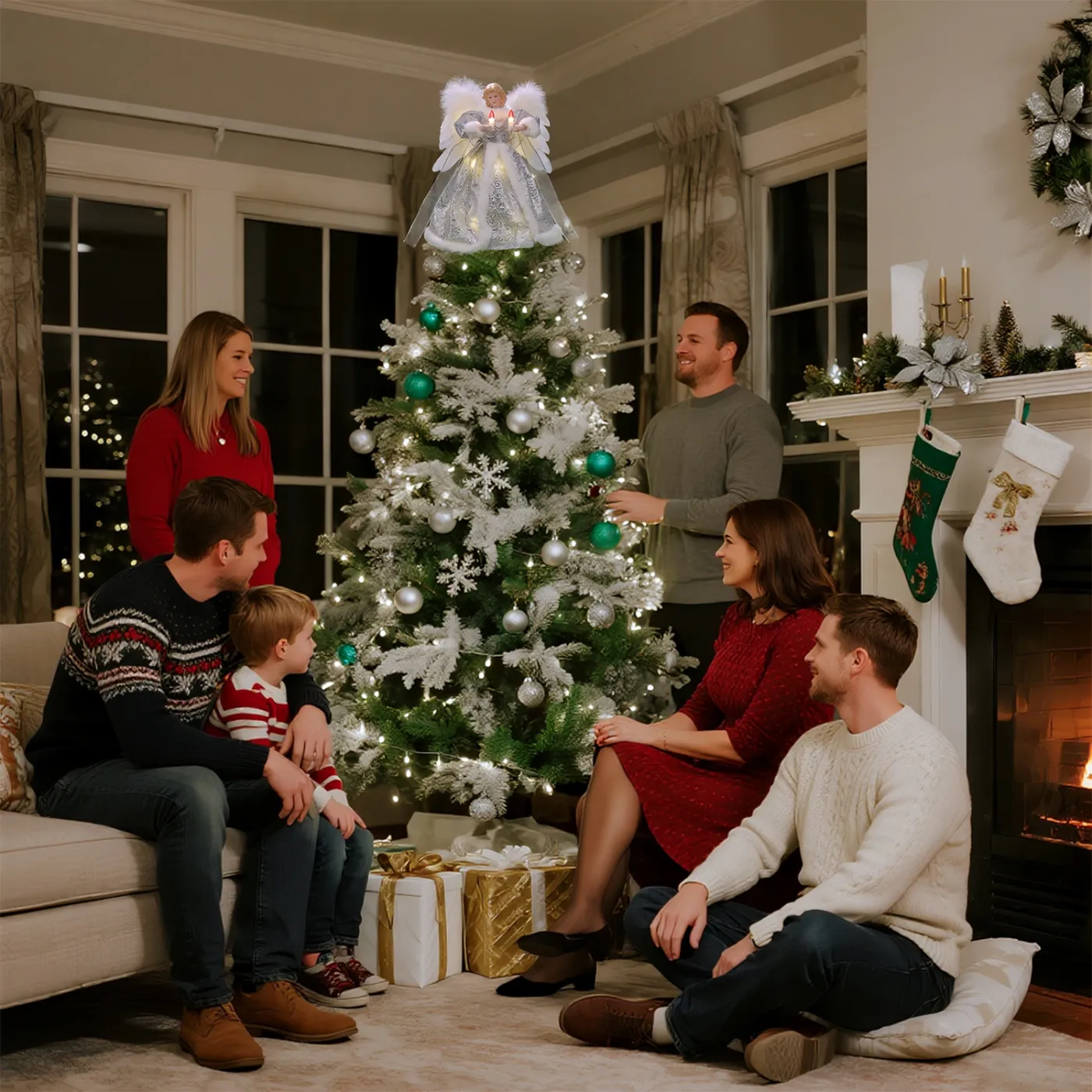 12' Animated Lighted Silver Snow Angel Tree Topper