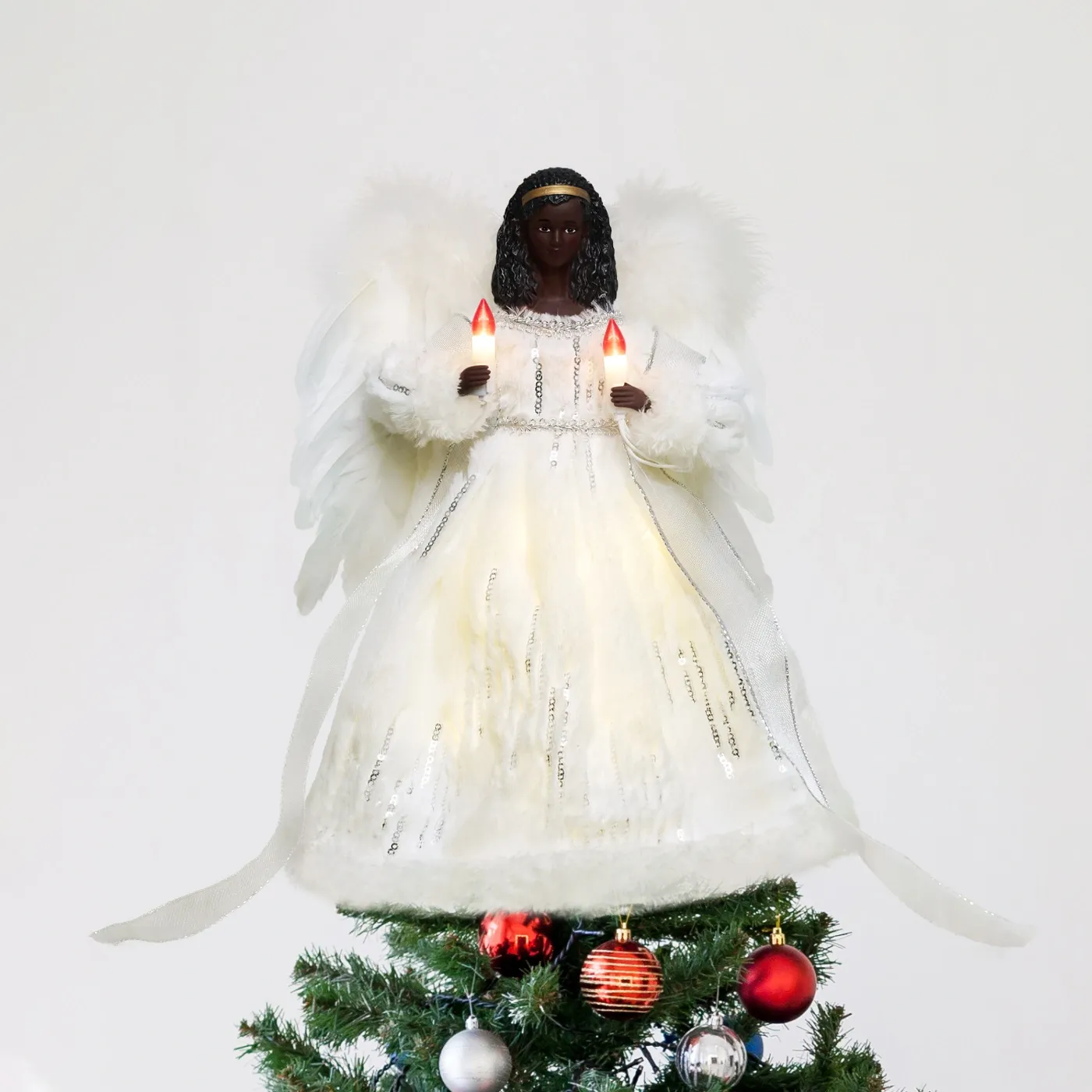 12″ LED Light Silver Black Angel Christmas Tree Topper