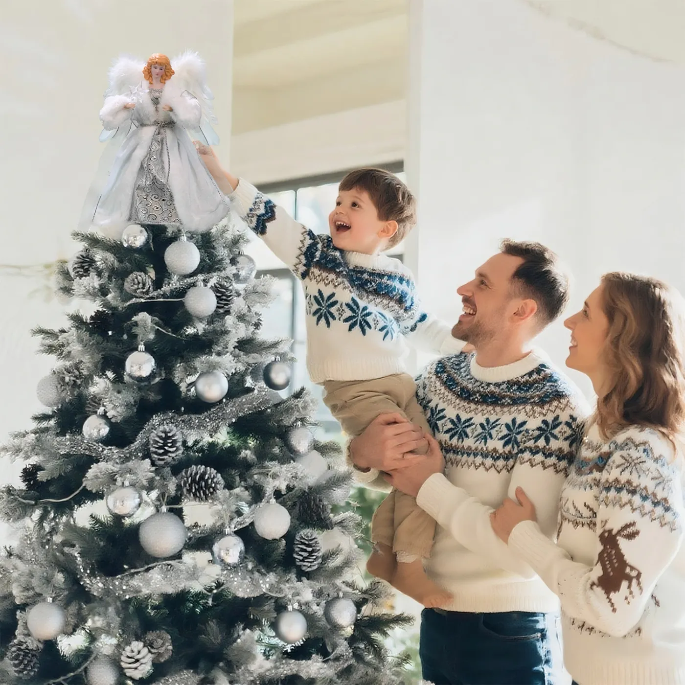 12″ Light Up Animated Christmas Snow Silver Angel Tree Topper