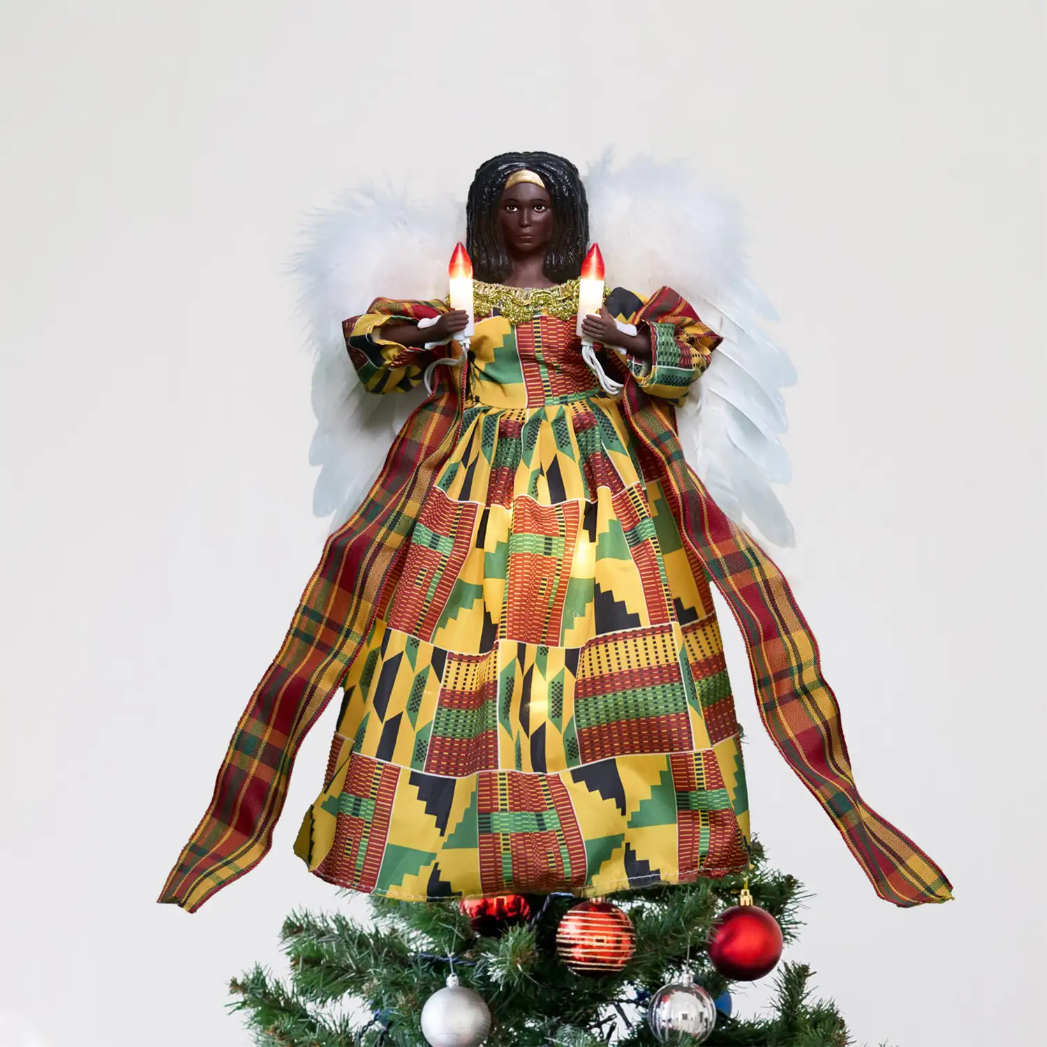 12″ Lighted African American Christmas Tree Top Angel