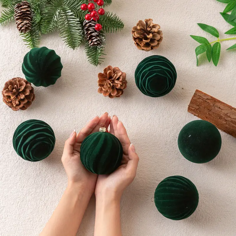 12 velvet christmas tree ornaments plush flocked hanging - Temu Norway