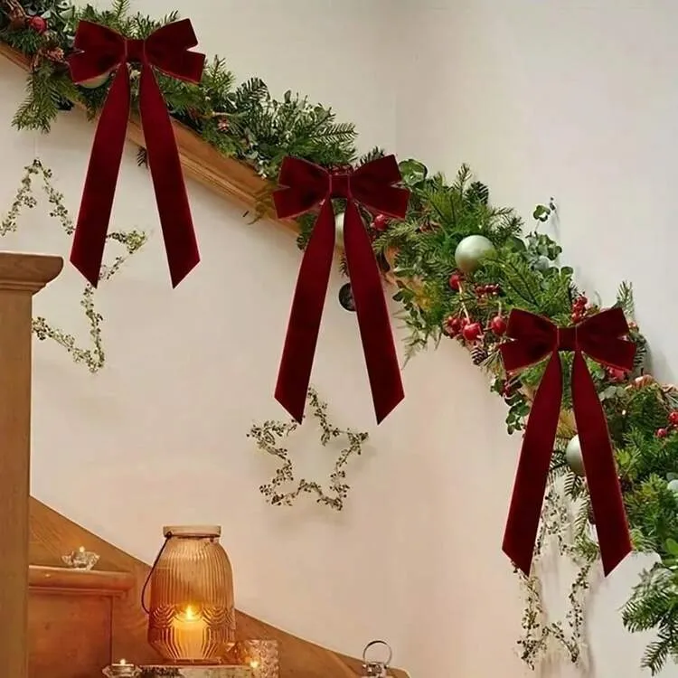 12/8/6/5/3pcs/Set Christmas Bowknot Decor, Burgundy Velvet Christmas Tree  Bows - Festive Ribbon Bows, Suitable For Holiday Wreaths, Christmas  Decorations, Country Crafts, Christmas Party Supplies | 