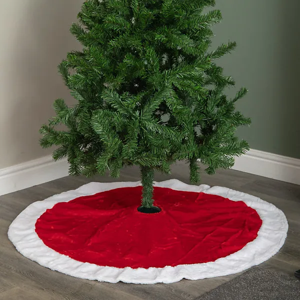 1.2m Red and White Soft Fabric Traditional Christmas Tree Skirt