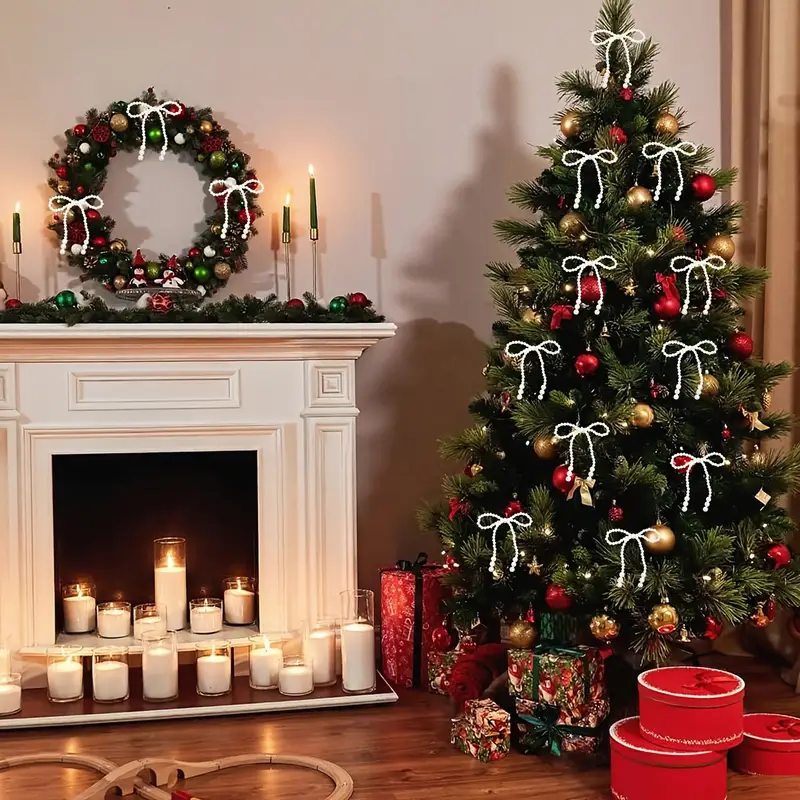 12pcs elegant white bow set christmas tree decoration - Temu Mauritius