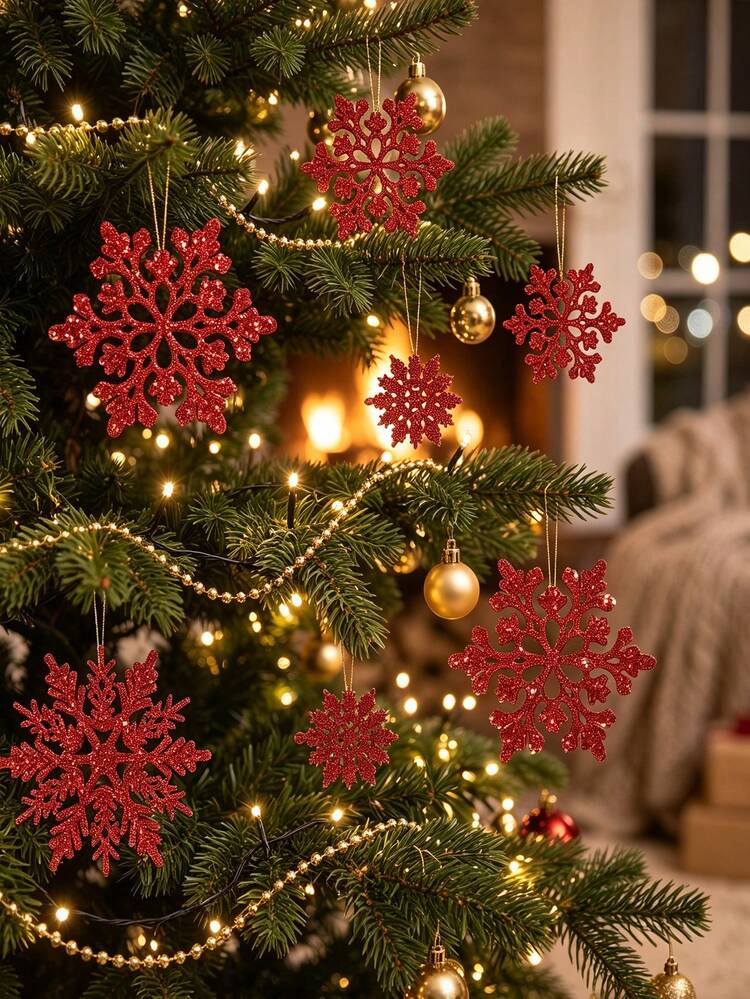 12pcs Red Snowflake Christmas Hanging Ornaments, Christmas Decorations, Christmas Hanging Decor, Christmas Home Decor, Christmas Party Supplies, Merry Christmas Decor, Christmas Hanging Decor, ...