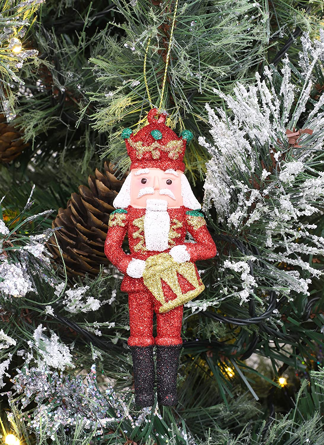 13cm Glittery Nutcracker Bauble - Red, Green, Gold & White Glitter –  Christmas Tree Decorations - Christmas Shop