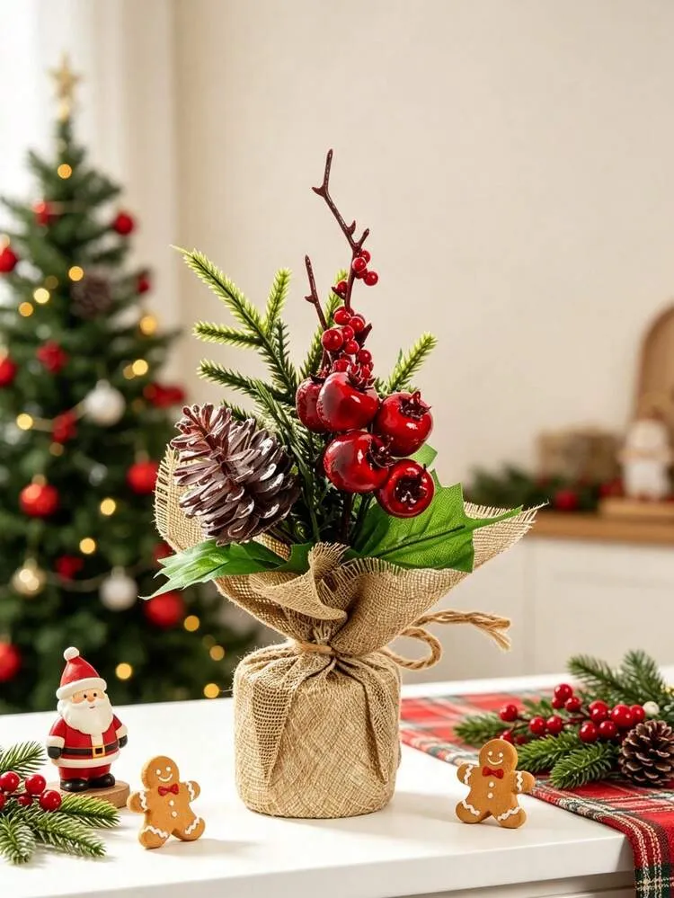 1/3PCS 8.66 Inch Artificial Mini Christmas Tree With Red Berries And Pine  Cones, Suitable For Christmas Holiday Decoration, Tabletop Decor, Home Decor,  Christmas Decoration, Birthday Gift | SHEIN US