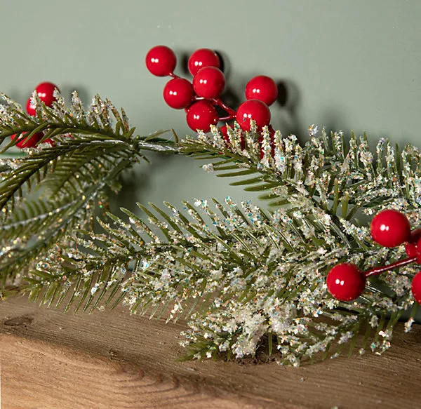1.57m Plastic Christmas Garland with Red Berries and Seasonal Foliage