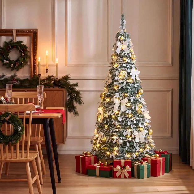 1.5M/1.8M Pre-lit Snow-Flocked Pop Up Artificial Christmas Tree - Costway