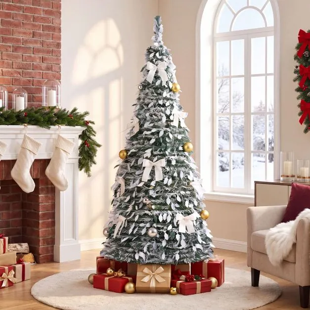 1.5M/1.8M Pre-lit Snow-Flocked Pop Up Artificial Christmas Tree - Costway