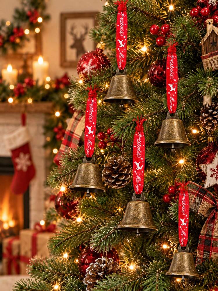 1/6/12pcs Christmas Bell Hanging Ornaments, Suitable For Christmas Tree Decoration, Home Christmas Decoration, Christmas Home Decor, Indoor Window And Fireplace Decoration, Christmas Tree Hanging ..
