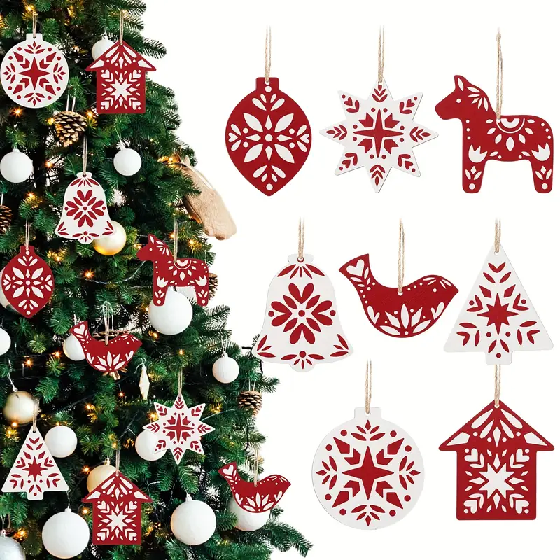 16pcs Wooden Scandinavian Folk Style Christmas Ornaments, Scandinavian *  Bundle Swedish * Christmas Decorations, Suitable for * Christmas Holiday  Hanging