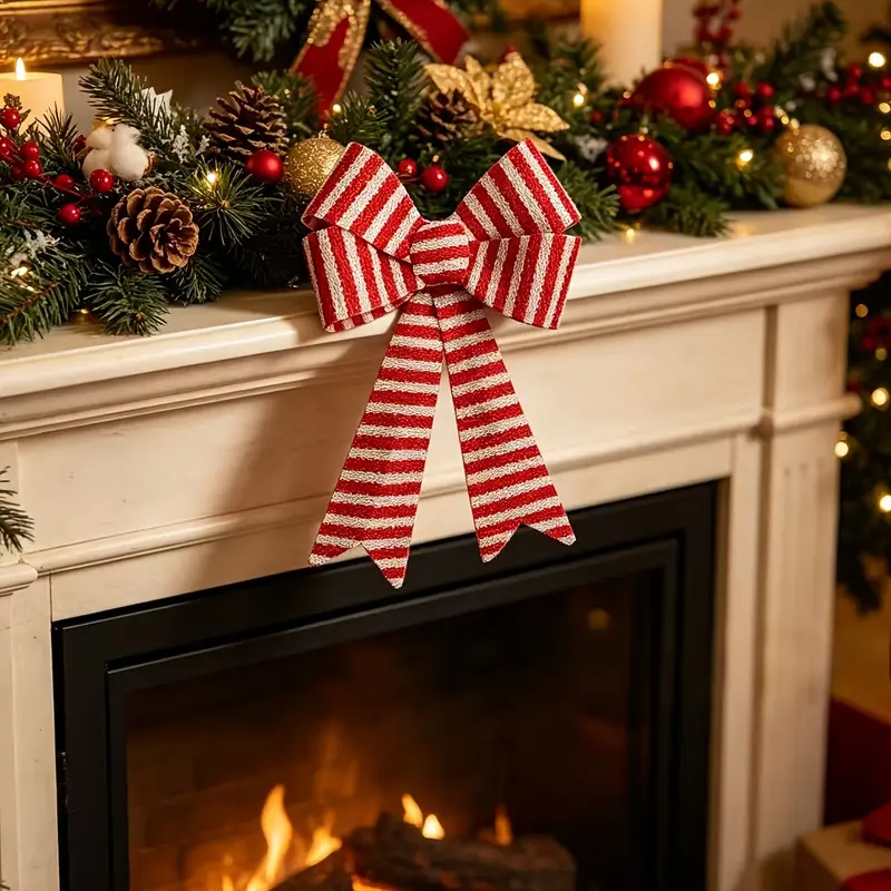 17 7 inch red white striped classic bow easter christmas - Temu Cyprus