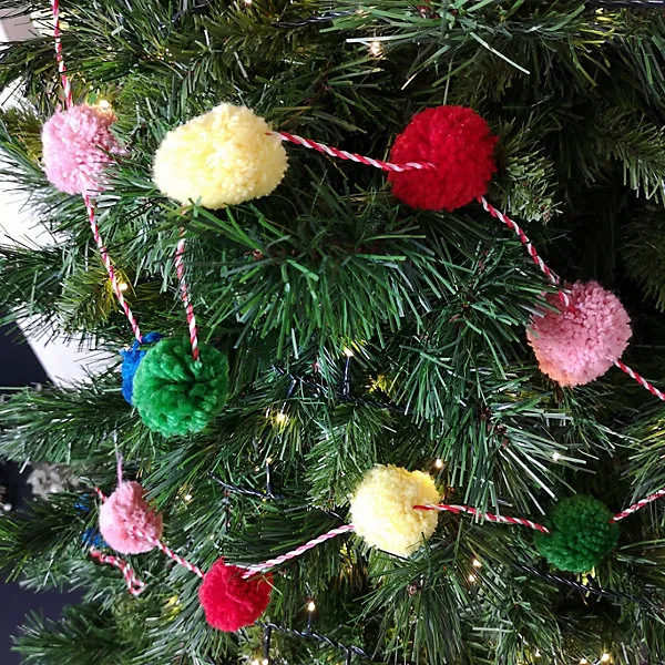1.8m Woolly Pink Blue Green Red Yellow Christmas Tree Pom Pom Garland  Decoration