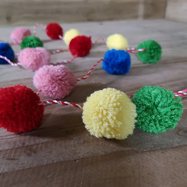 1.8m Woolly Pink Blue Green Red Yellow Christmas Tree Pom Pom Garland  Decoration