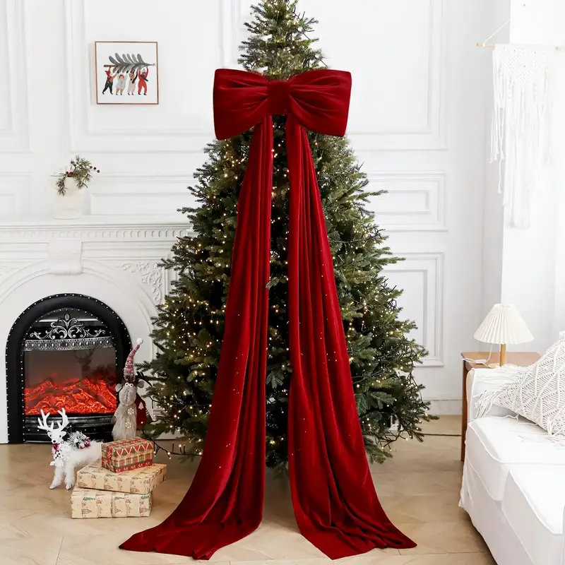 1pc, 179.98 cm Enormous Luxurious Velvet Burgundy Christmas Bow for Valentine'S Day/Christmas, Large Size Tree Topper Decoration, Suitable for Walls, Mantels, And Door Decor, Elegant And Beautiful .