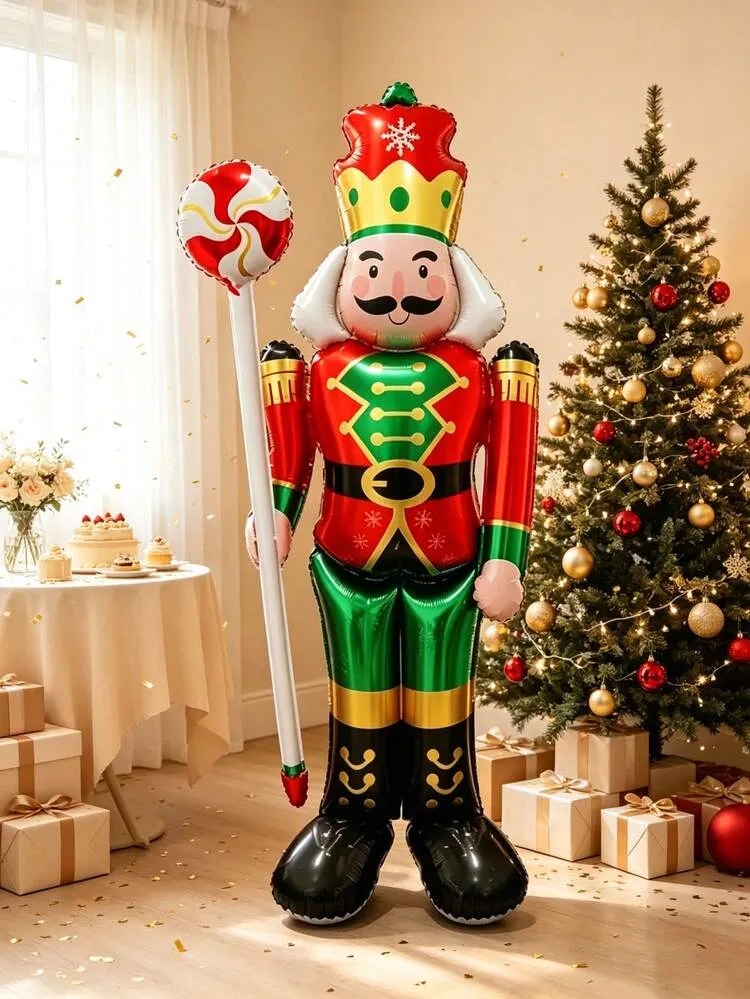 1pc 60 Inch Extra Large Self-Standing Christmas Lollipop Soldier Balloon, Christmas Indoor/Outdoor Party Decoration, Winter Holiday Store Window Display, Christmas Party Photo Prop, New Year Home De