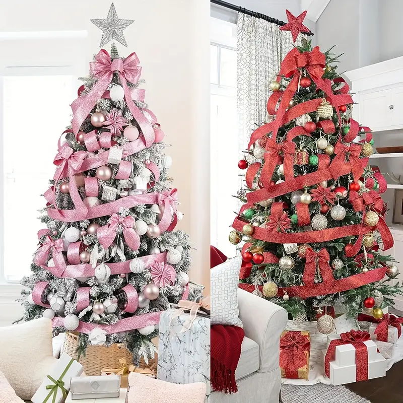 2 rolls 2 5 inch pink glitter ribbon shiny metal christmas - Temu South  Africa