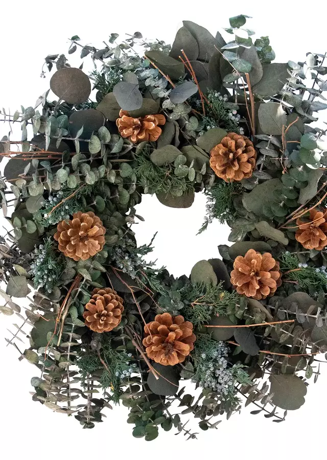 20' Dried Eucalyptus Juniper & Pinecone Wreath | The Flower Alley