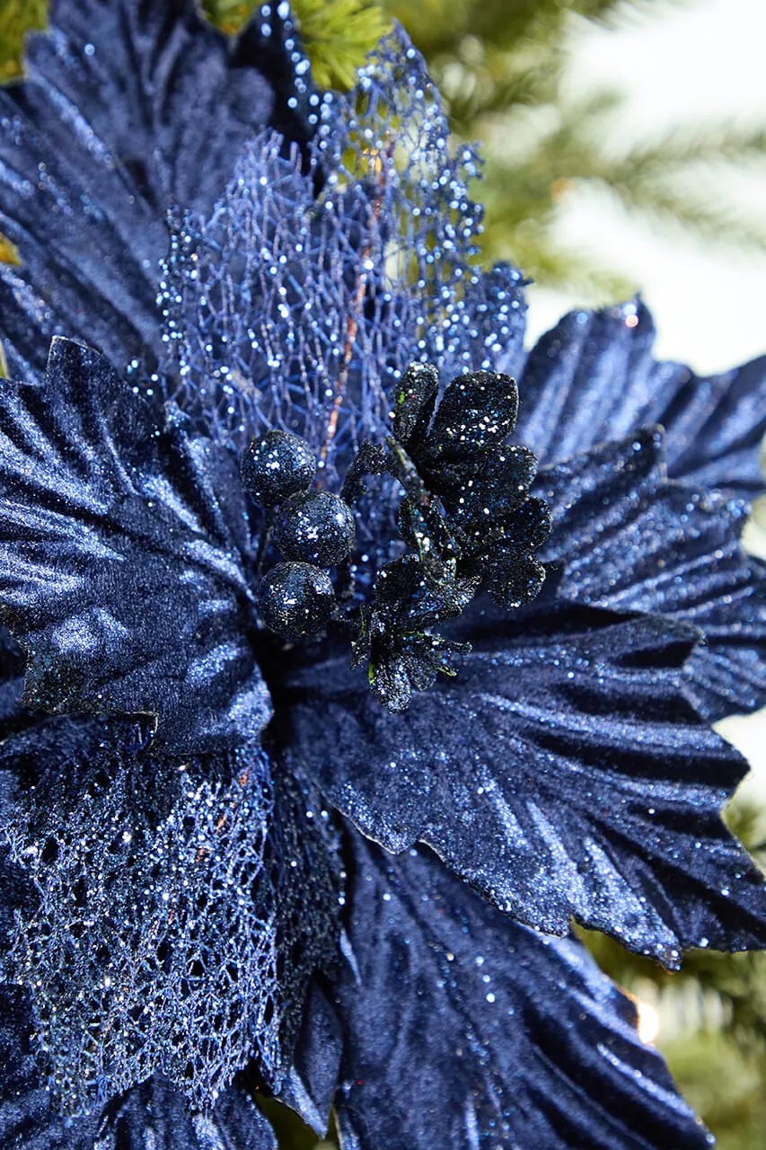 20' x 12' Velvet Glitter Poinsettia - Navy