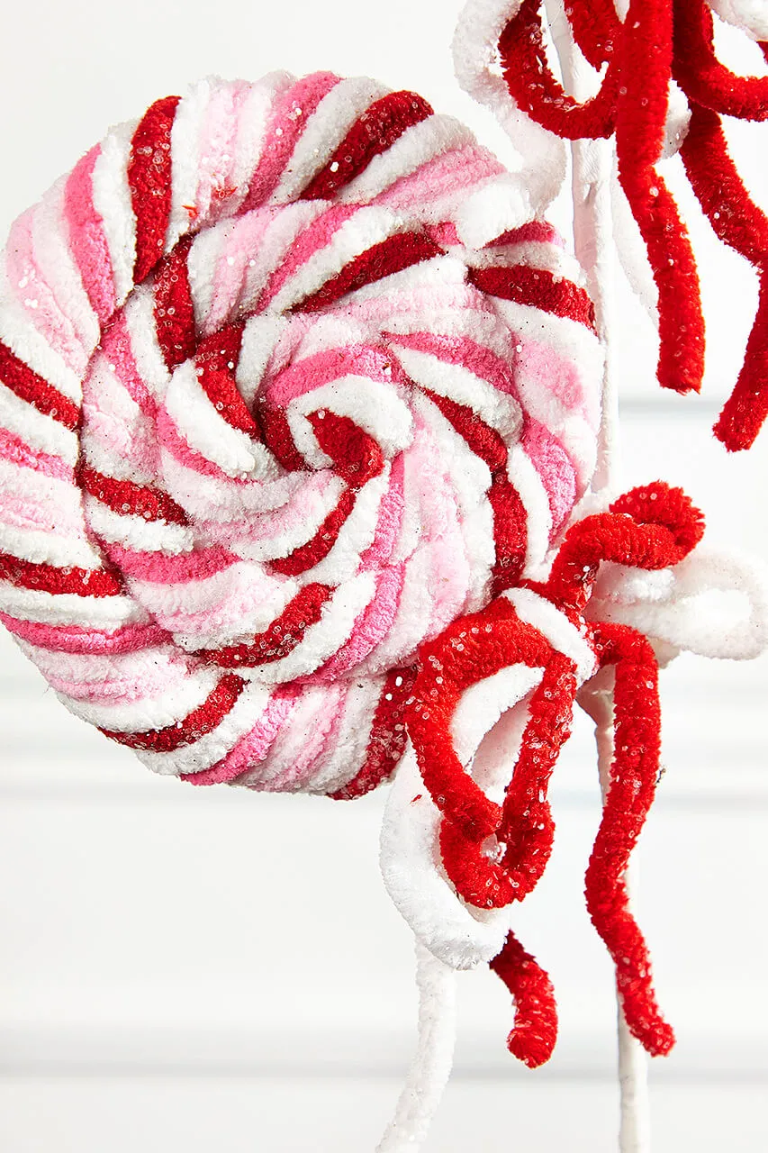 21' Chenille Glitter Lollipop Spray - Red/Pink/White - Decorator's Warehouse