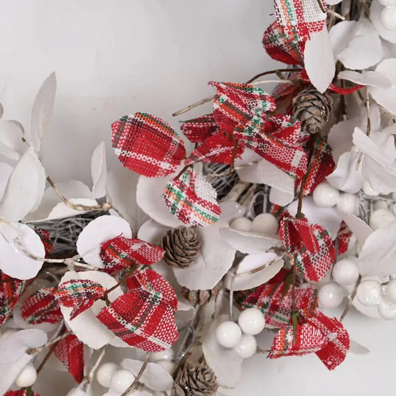 22' Artificial Plaid Pinecone Berry Winter Christmas Wreath For Front Door