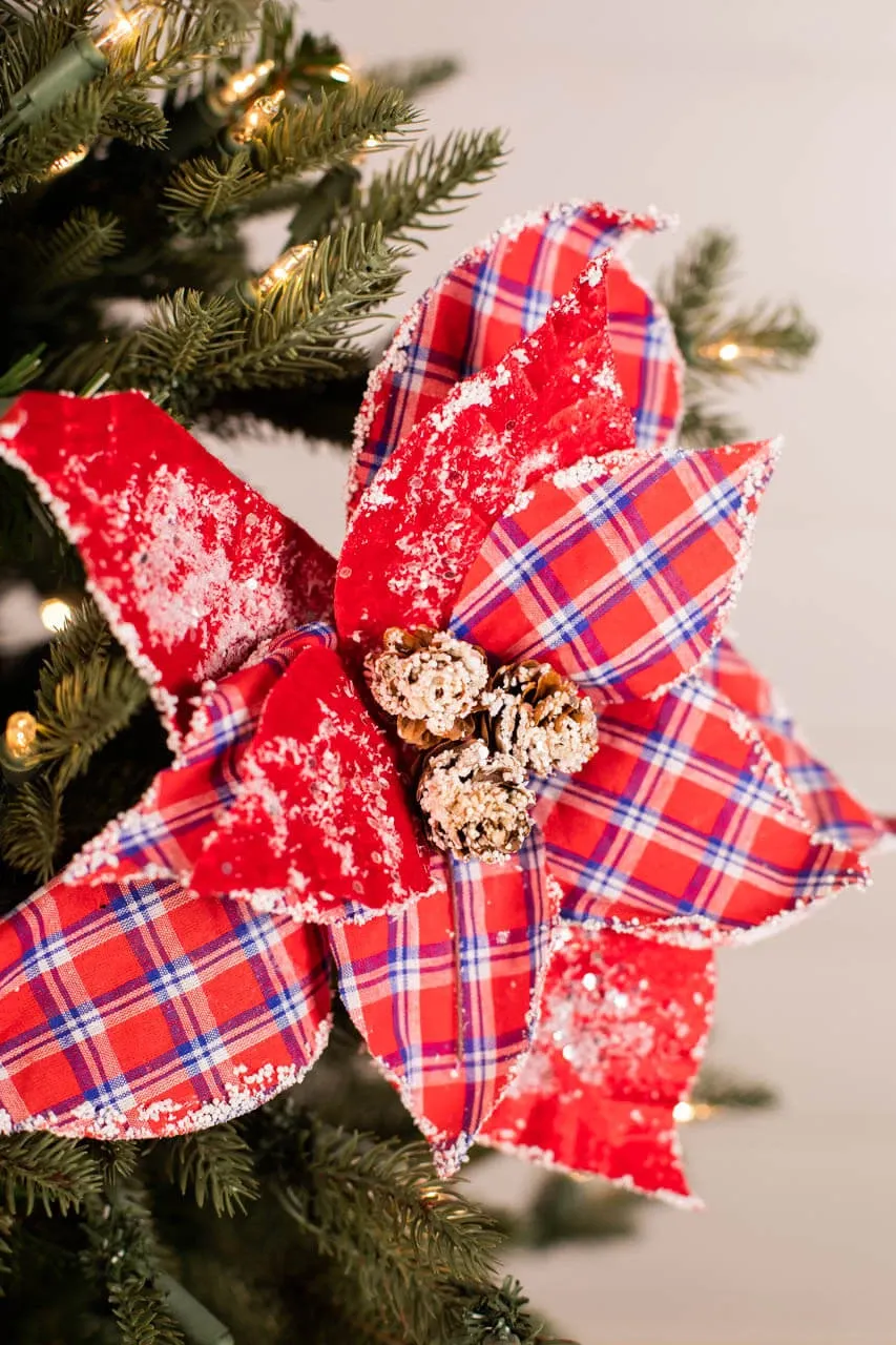 22” x 11” Red and Blue Plaid Poinsettia Stem