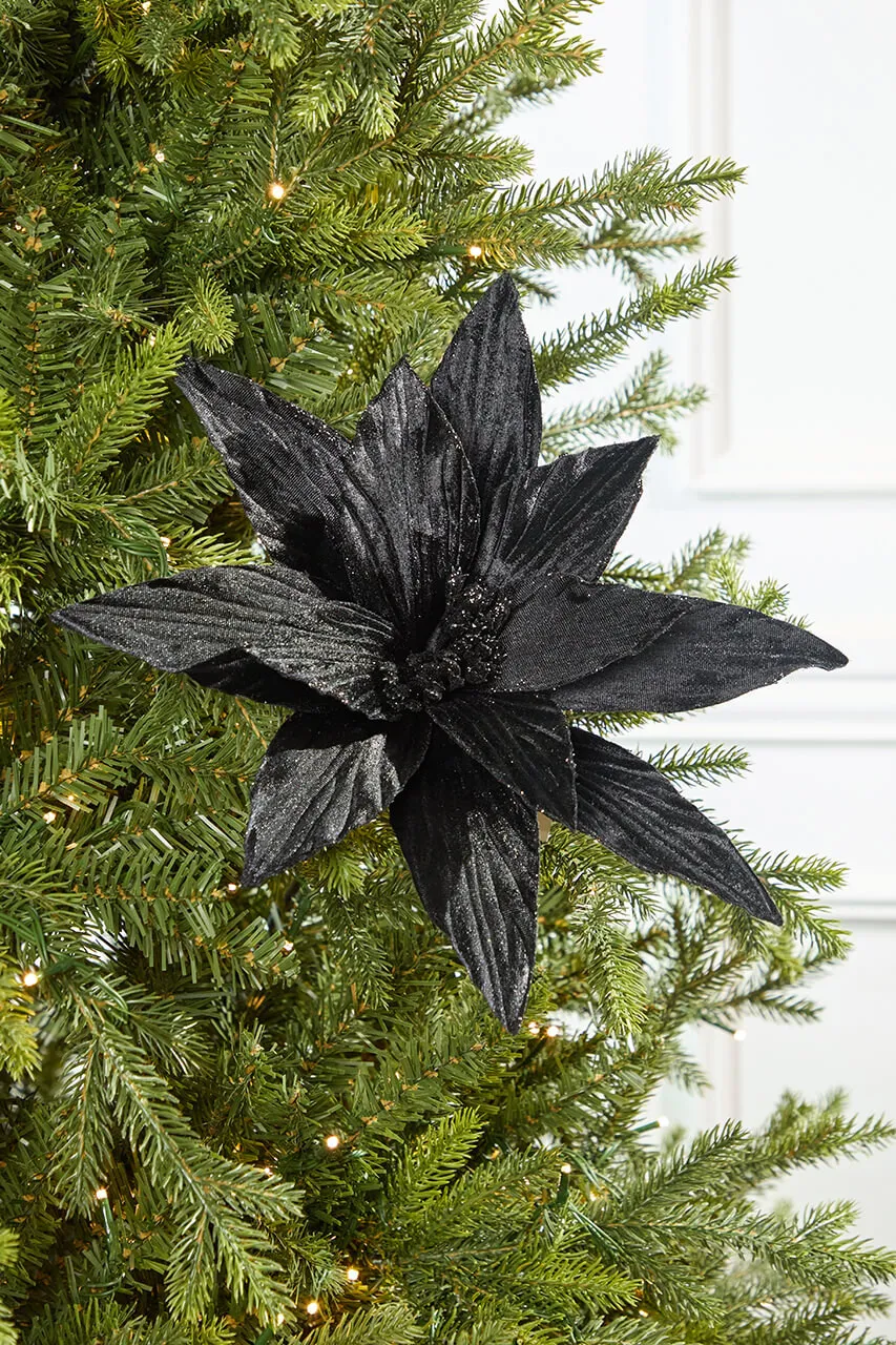 24' Black Velvet Poinsettia Stem - Decorator's Warehouse