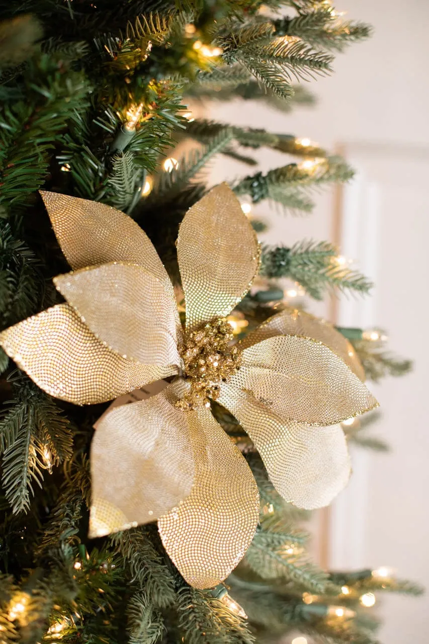 24' Gold Metallic Mirror Fabric Poinsettia Stem