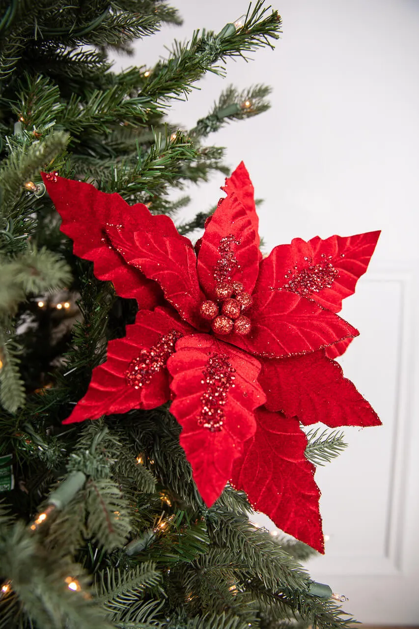 24” x 12.5' Velvet Sequin Stripe Poinsettia Stem