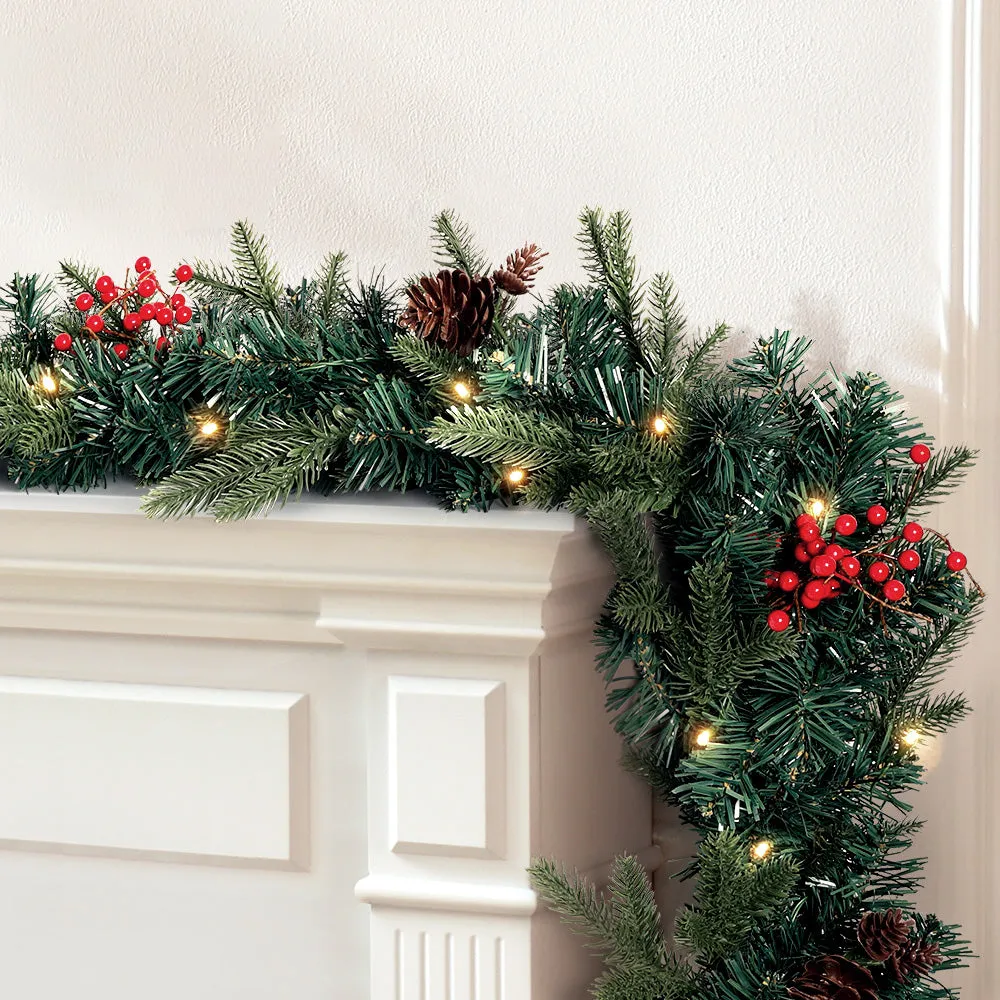 2.4m Christmas Garland with Warm LED Lights and Decorations