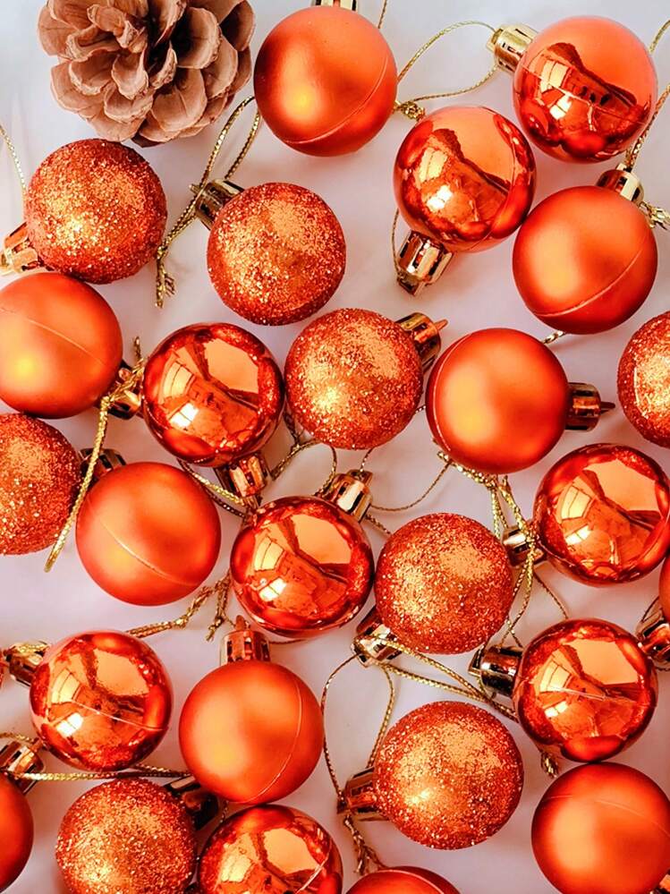 24pcs Orange Christmas Ball Ornament Set, Christmas Tree Decoration, Christmas | SHEIN USA
