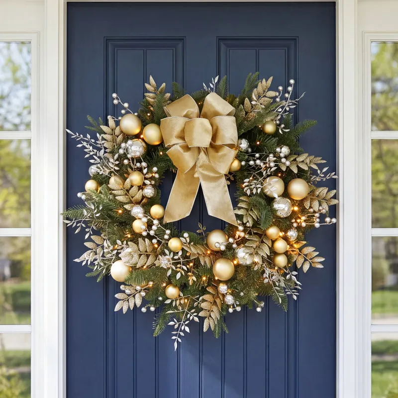 26' Battery-Operated Pre-Lit Decorated Artificial Wreath