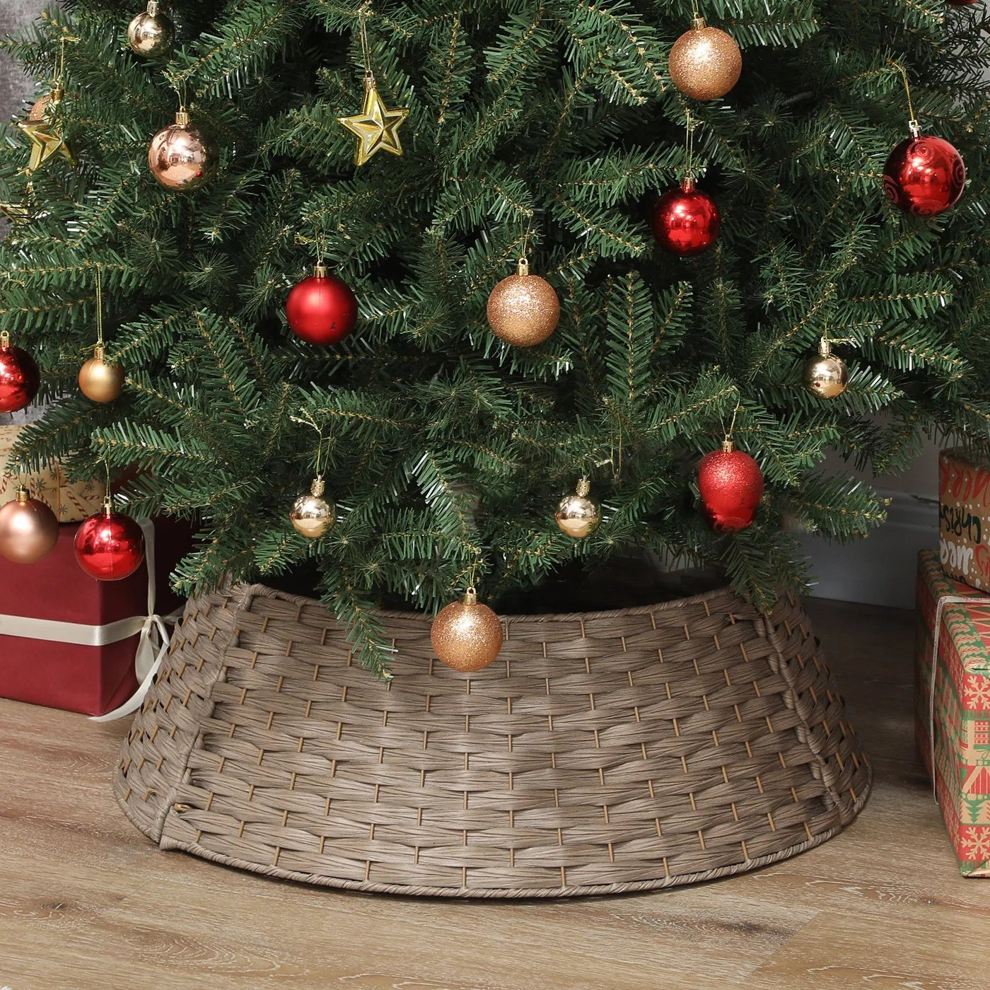 27 inch Rustic Christmas Tree Skirt, Plastic Woven Christmas Tree Coll –  Ever