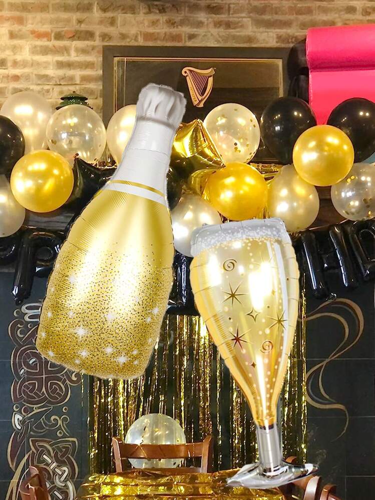 2pcs Gold Foil Wine Bottle And Champagne Glass Balloon, Elegant Balloon  Decor, Birthday Party Decor, Oktoberfest Party Supplies, Bar Summer Theme  Party, Anniversary Celebration, Graduation Ceremony,