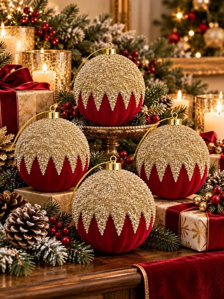 2pcs/Set Giant 15cm Diameter Red & Gold Christmas Ball Ornaments, Extra  Large Luxury Glitter Beaded Velvet Hanging Decorations For Christmas Tree,  Holiday Party And Home Decor | SHEIN EUR