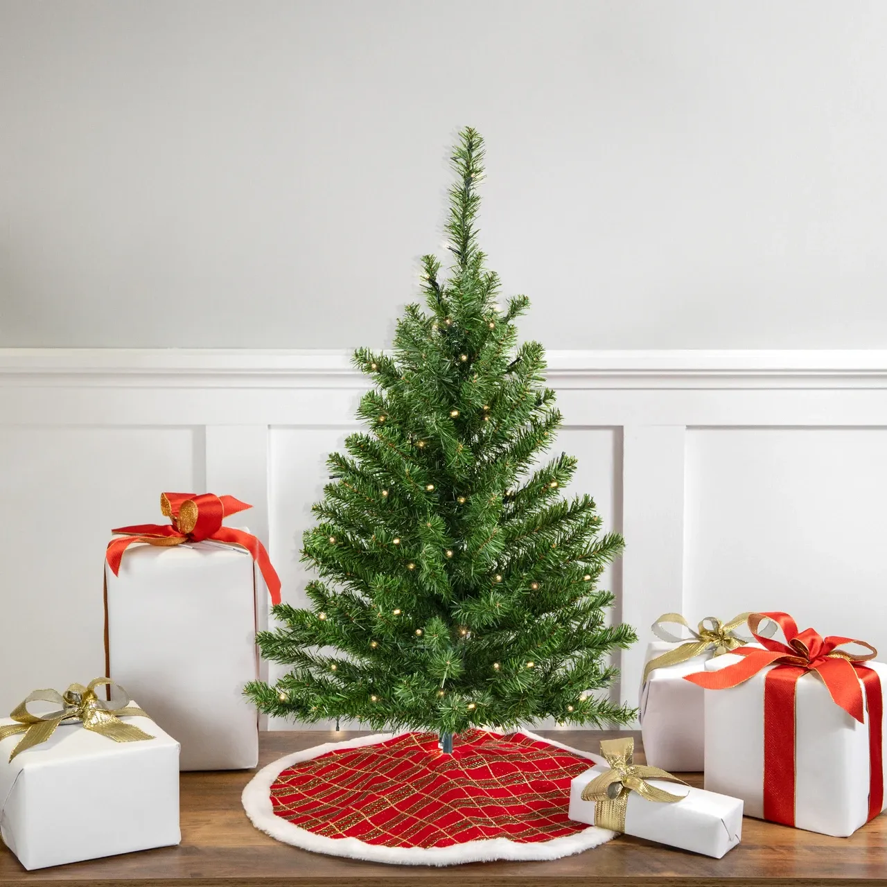 3' Battery Operated Pre-Lit LED Pine Artificial Christmas Tree - Clear Lights | Christmas Central