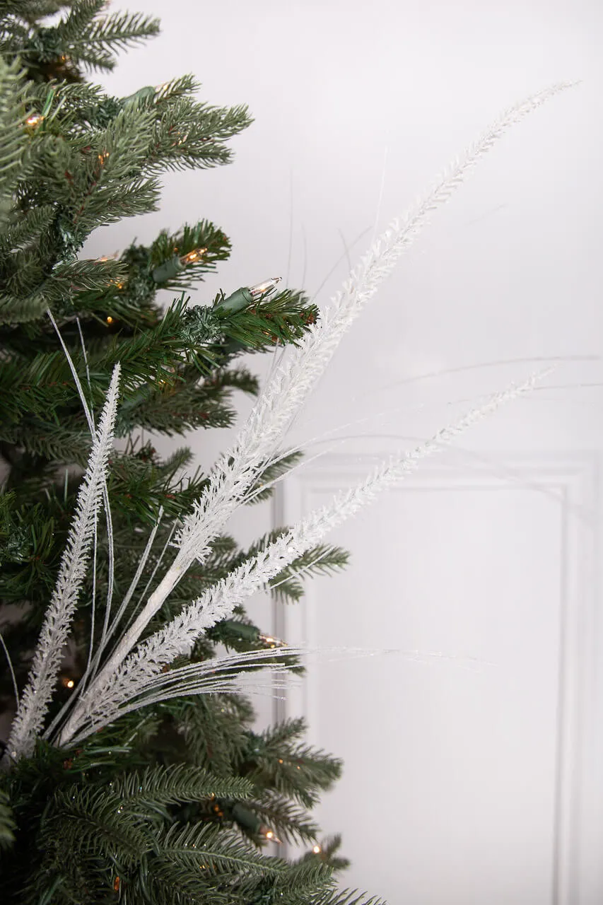34” Glitter Mica Triple Spike Grass Spray - White