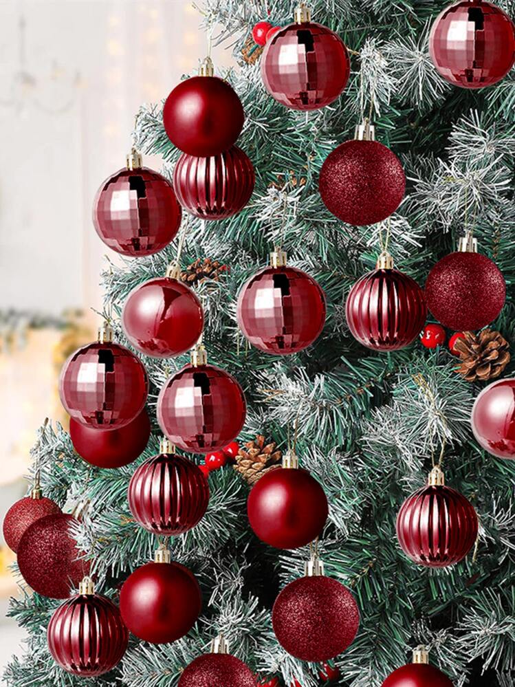 36pcs Burgundy Christmas Ball Ornament Set For Christmas Tree Decoration |  SHEIN USA