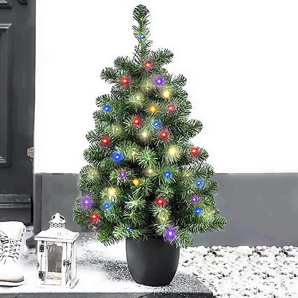 3ft (90cm) Pre-lit Mini Doorstep Christmas Tree with Colour Switch Tech  chose Multi-Coloured or