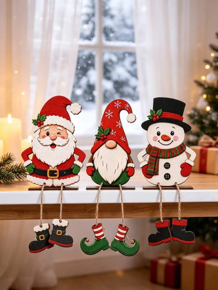 3pcs 2D Christmas Decor Figurines, Santa Claus Doll Snowman Pattern Design  Home Wall Cabinet Decoration, Christmas Cabinet Decoration, Christmas Party  Supplies, Christmas Wall Decoration, Christmas 