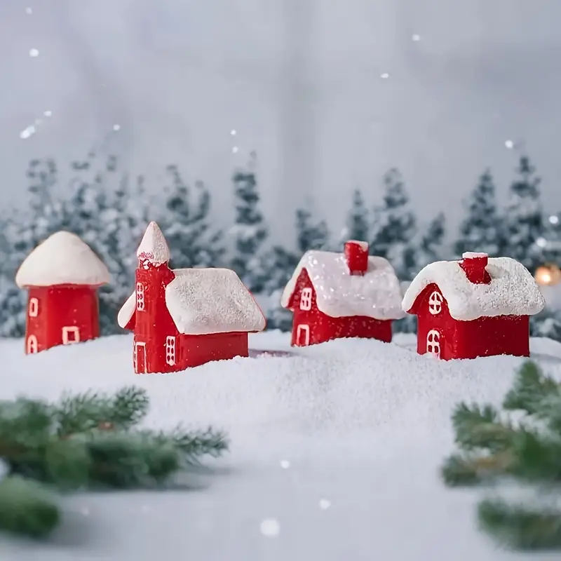 3pcs 4pcs christmas village resin figurines snowy - Temu Bahrain