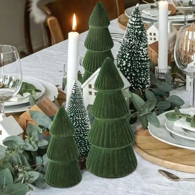 3Pcs Christmas Tree Figurines Tabletop Flocking Plastic Christmas Tree Desk Decorations For Farmhouse Home Holiday Party | SHEIN USA